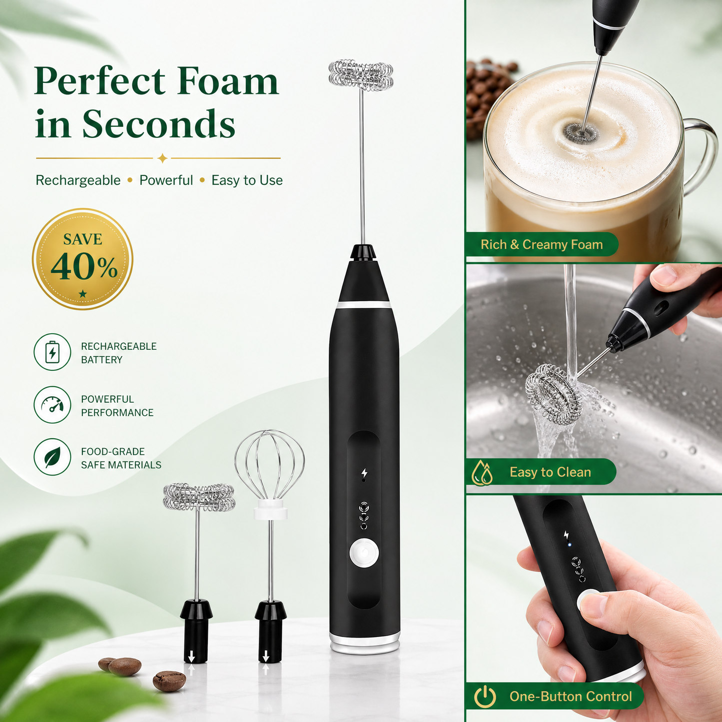 EidGhar Café Frother — USB Rechargeable Coffee Beater